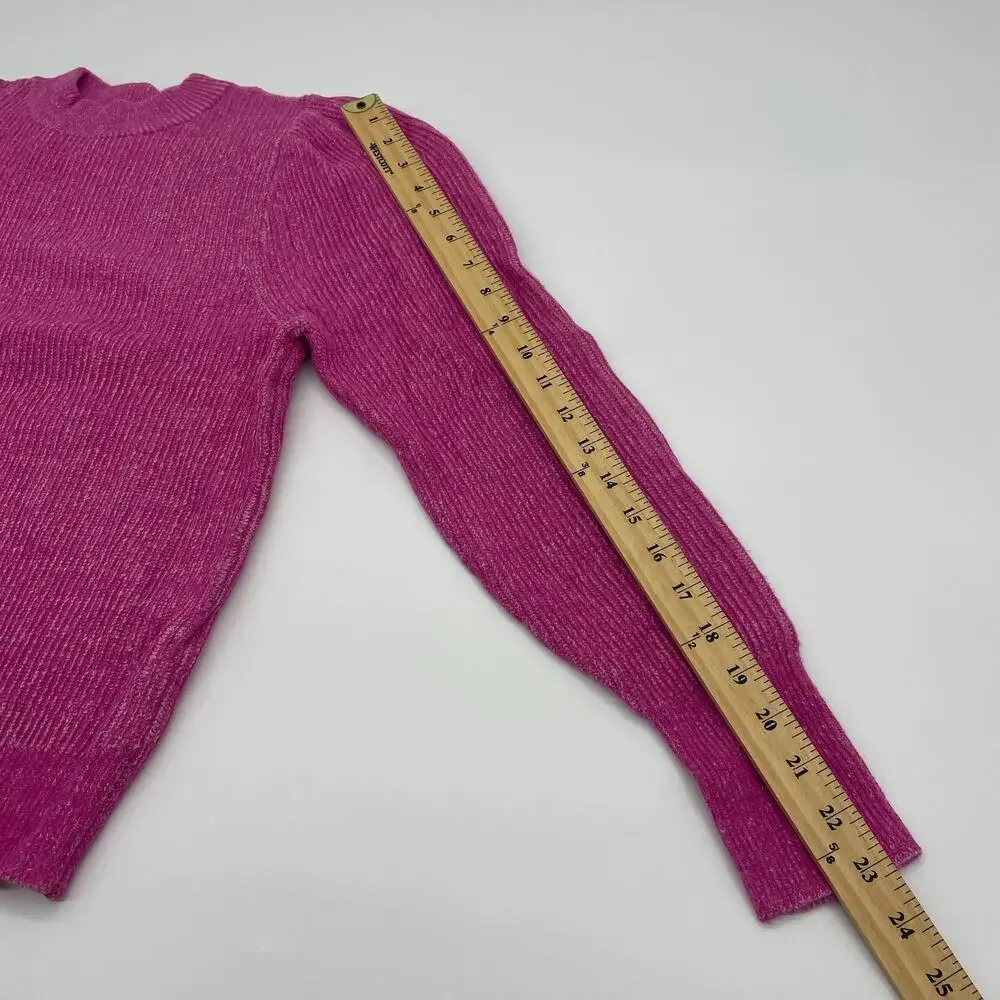 FREE PRESS Womens Sweater Size M Pink Mock Neck Puff Sleeve Pull Over Fitted Top - Picture 9 of 9